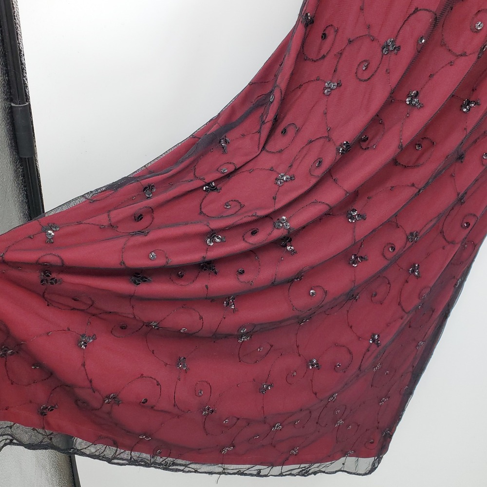Vintage Laura Salkin Burgundy Red Black Mesh Sequin Maxi Dress 8 Whimsigoth Vamp - Picture 12 of 12